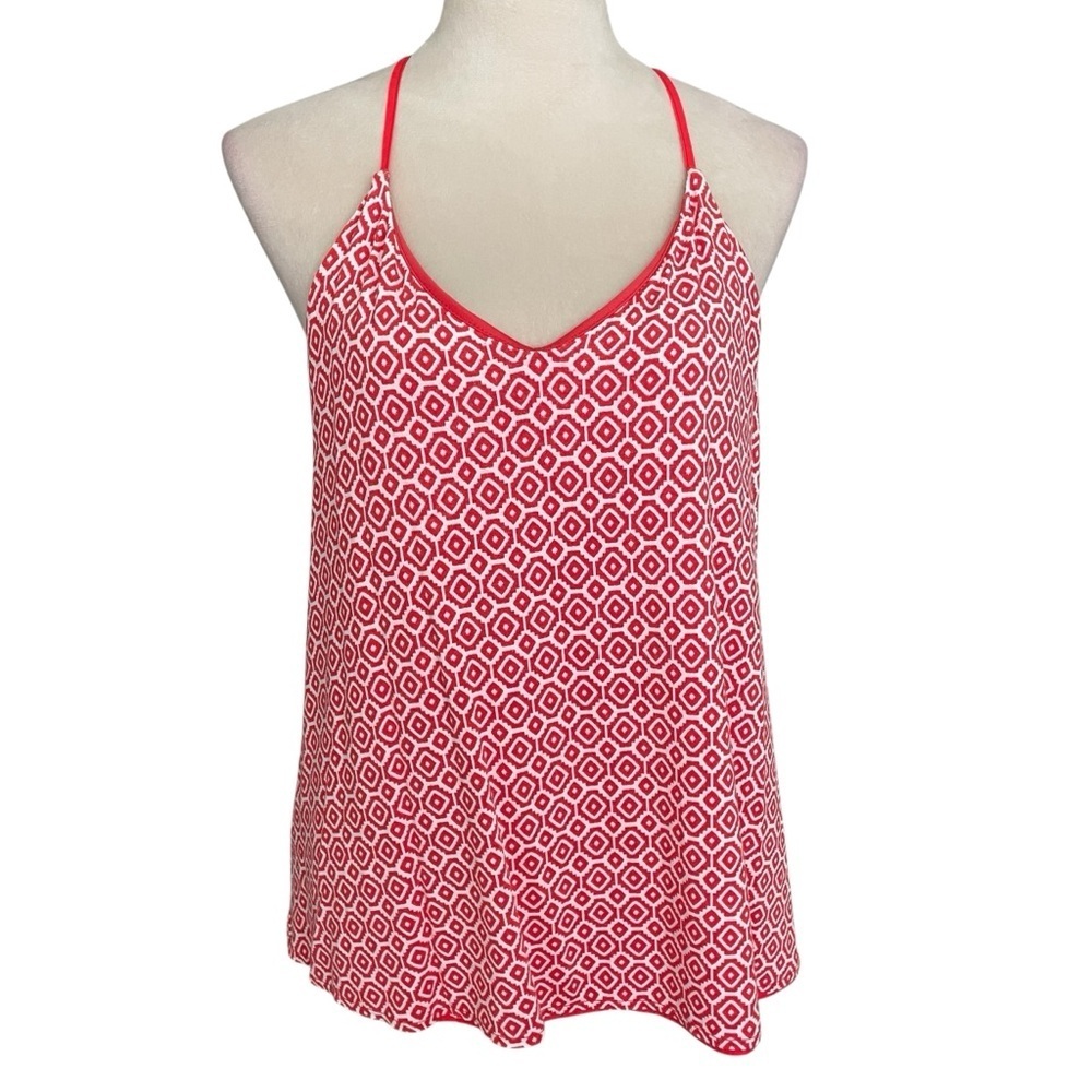 Banana Republic Tank Top Size M Y2K Red Geo Print‎ Halter Sleeveless Summer